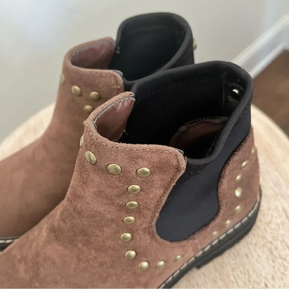 Seven For All Mankind Romanoff Waterproof Ankle Boot Brown with Studs NWOB‎